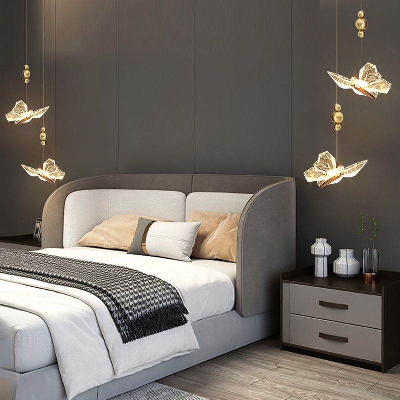 Gold Acrylic Down Lighting Pendant Contemporary 1-Light Ceiling Light for Bedroom
