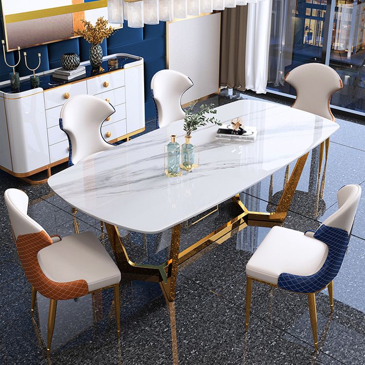 Glam Style Dining Sintered Stone Table Dining Rectangle Table for Kitchen