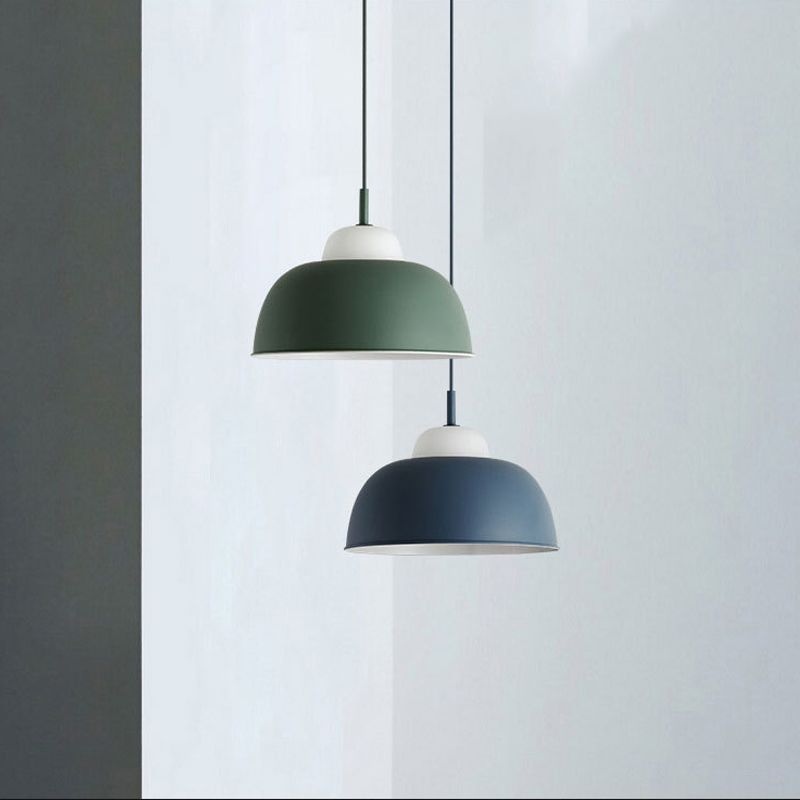 Nordic Style Bowl Shade Pendant Light 1 Bulb Metallic Hanging Light Fixture in Black/Green over Table