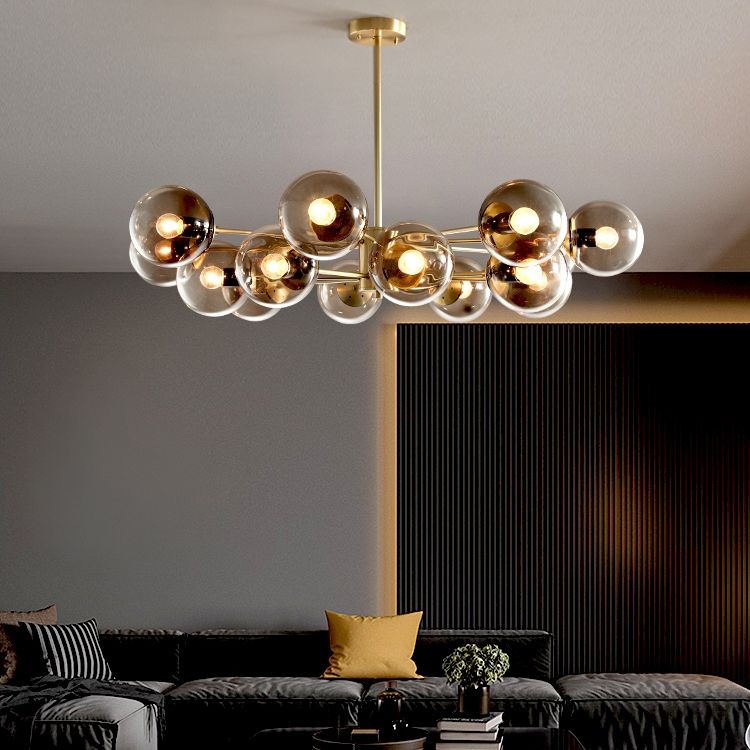 Modern Globe Chandelier Light Fixtures Multi-Head Suspension Pendant Lamps with Glass Shade