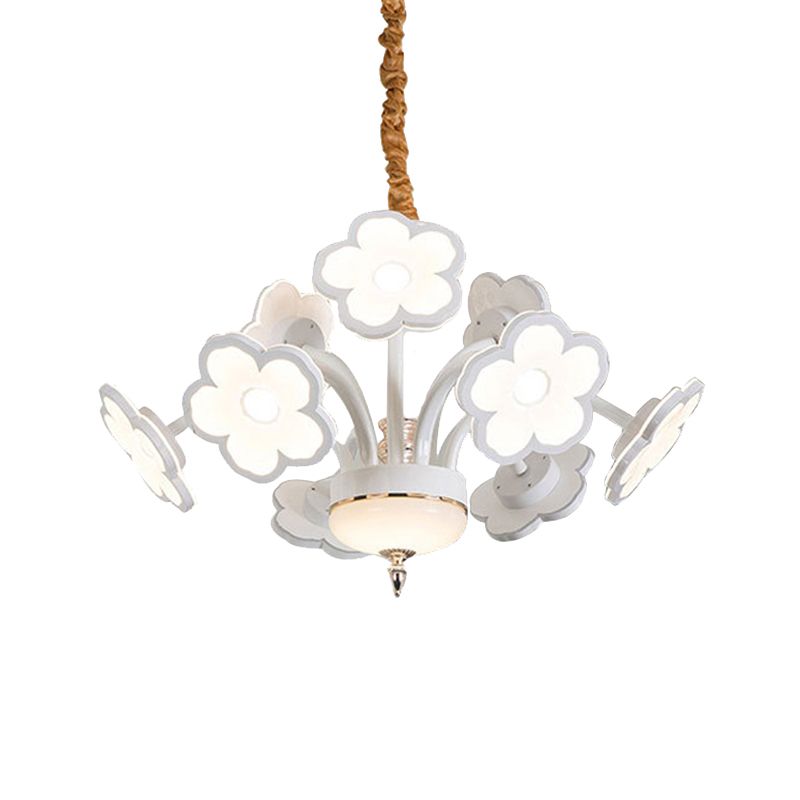 6/8/9/12 Flores LED Luz de lámpara de lámpara blanca Lámpara de colgar de sombra acrílica moderna en blanco