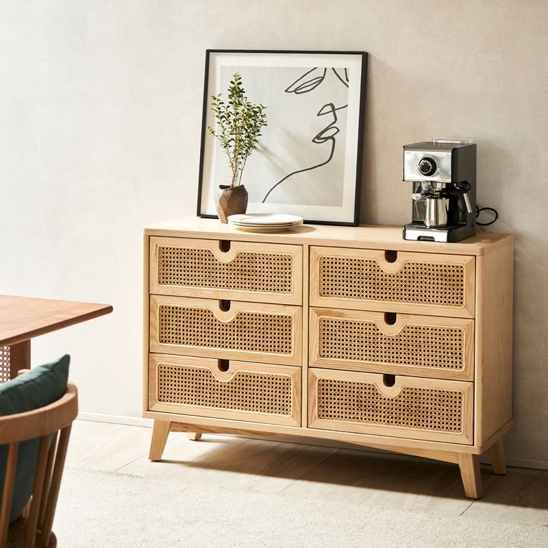 Modern Natural Accent Chest with Drawers and Solid Wood Straight Legs