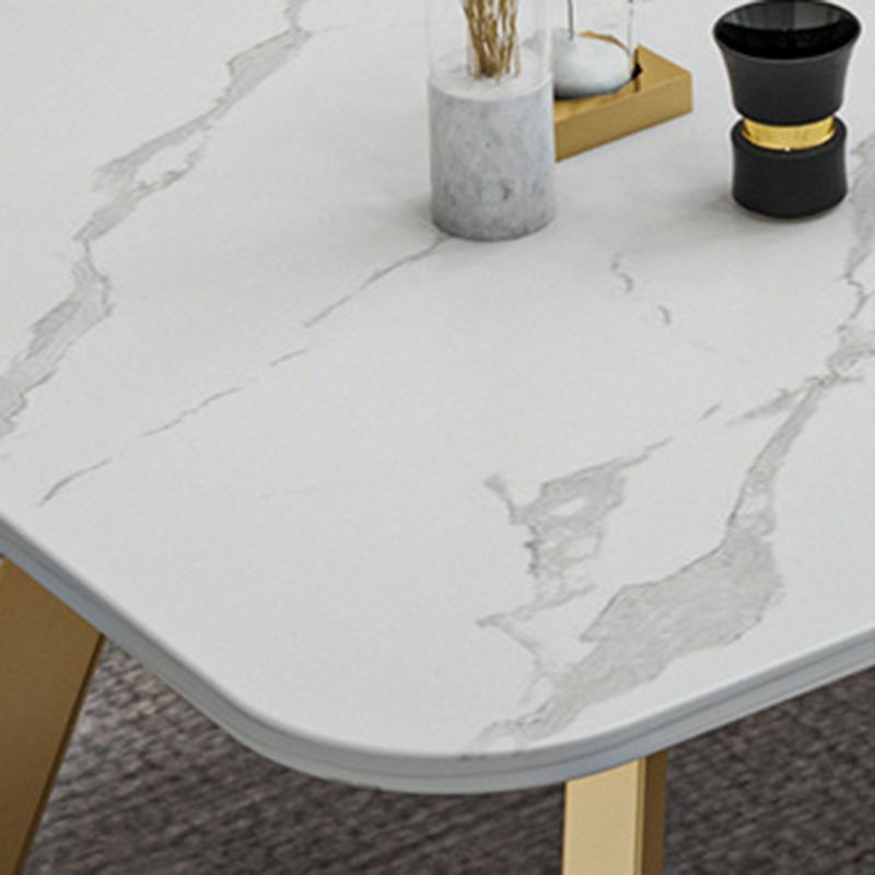 Glam Style Rectangle Slate Coffee Table 17.7"H Iron Sled Cocktail Table