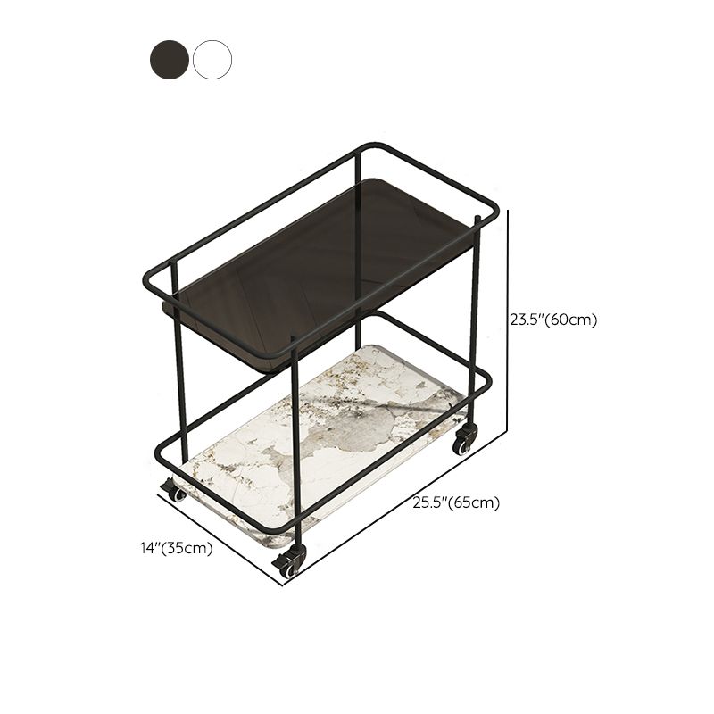 Rectangle Glass Top Side Table 23.22" Tall Metal Base End Table with Shelf