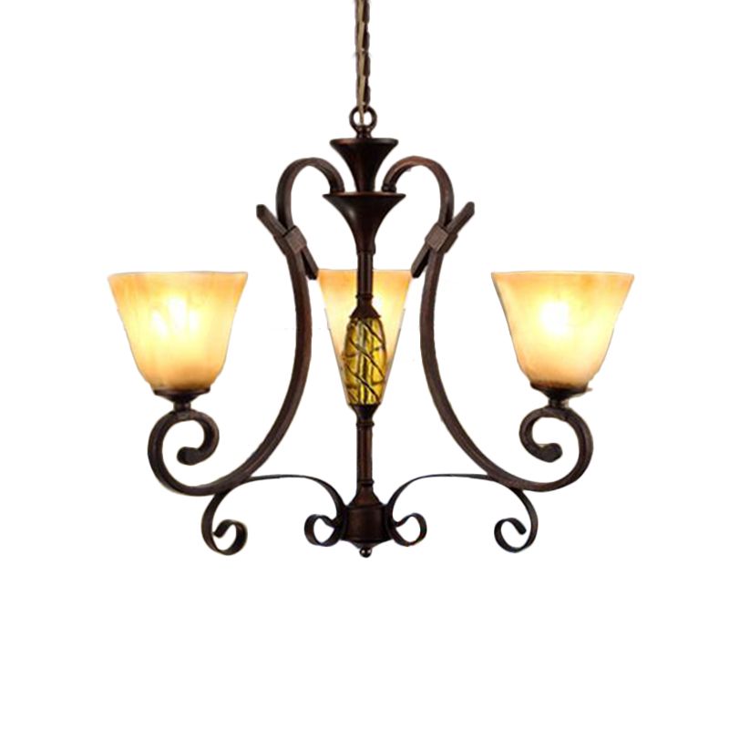 Bell beige lámpara de lámpara de vidrio esmerilado tradicional 3 luces de comedor iluminación colgante en óxido