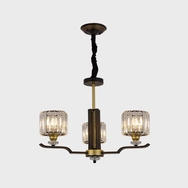 Crystal Block Cilinder Hanging Lighting Post Modern 3/6 Heads Black en Gold Pendant Chandelier