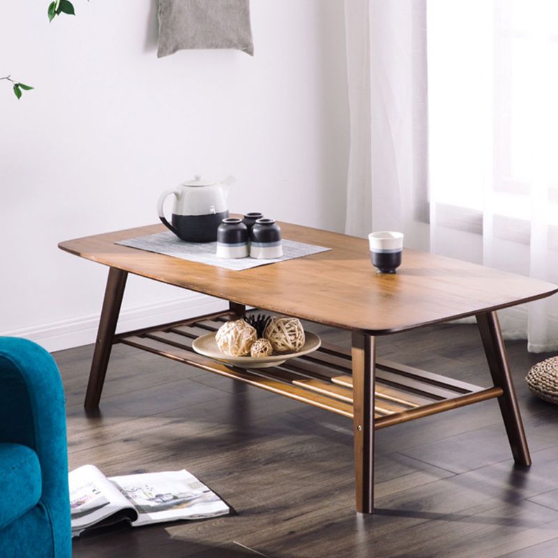 Contemporary Coffee Table 4 Legs Wooden Cocktail Table with Storage