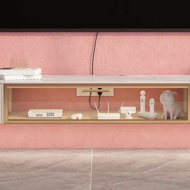 Contemporary TV Console with Drawers Stone and Wood TV Stand