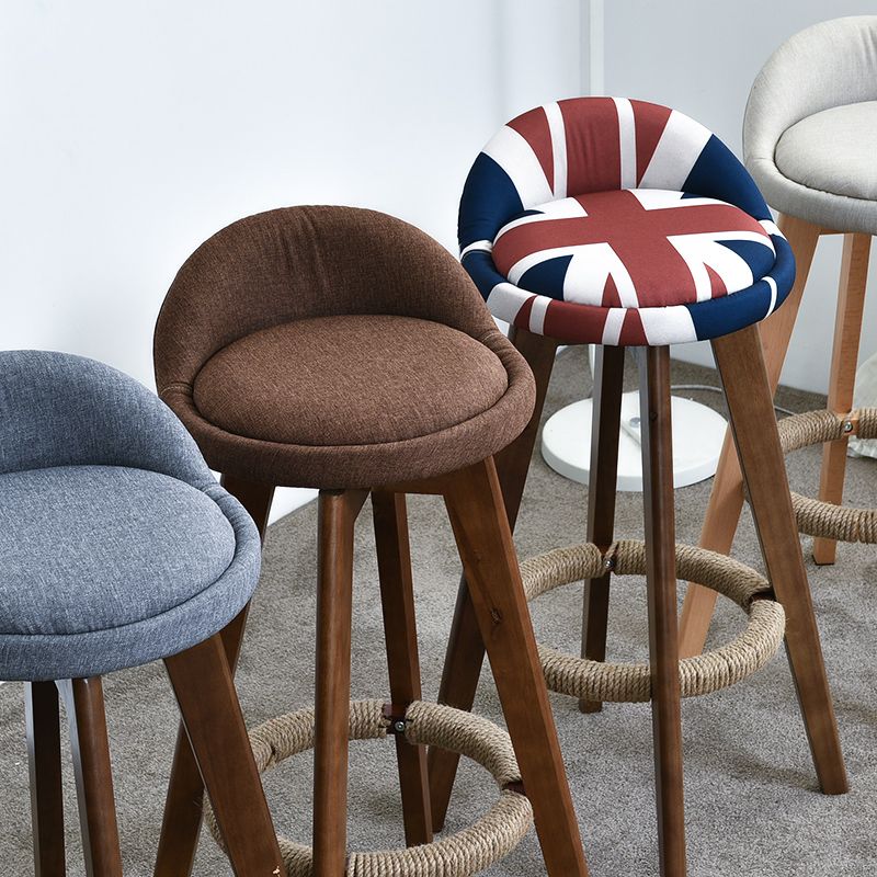 Taburete de bar moderno de madera maciza, reposapiés, respaldo bajo, taburete de mostrador con cojín, 1 pieza
