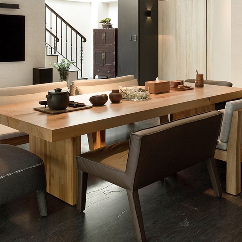 Rectangle Dining Table Modern Wooden Double Pedestal Table in Natural