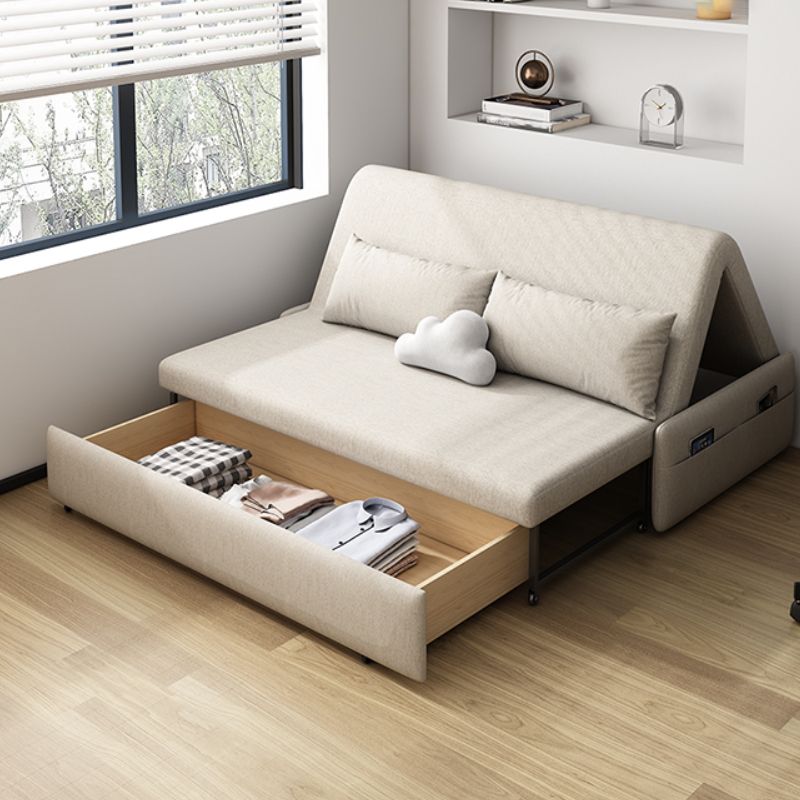 Modern Linen Blend Sleeper Sofa Upholstered Armless Sofa Bed