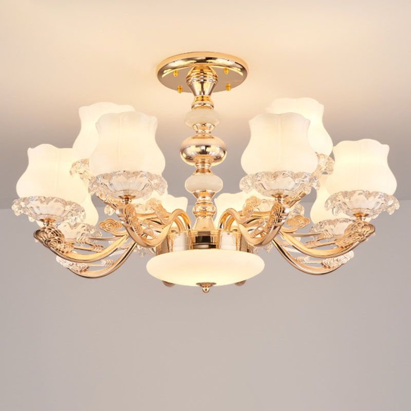 Simplicidad Flower semi iluminación de montura opal sala de estar de la sala de estar del techo de lámpara en oro