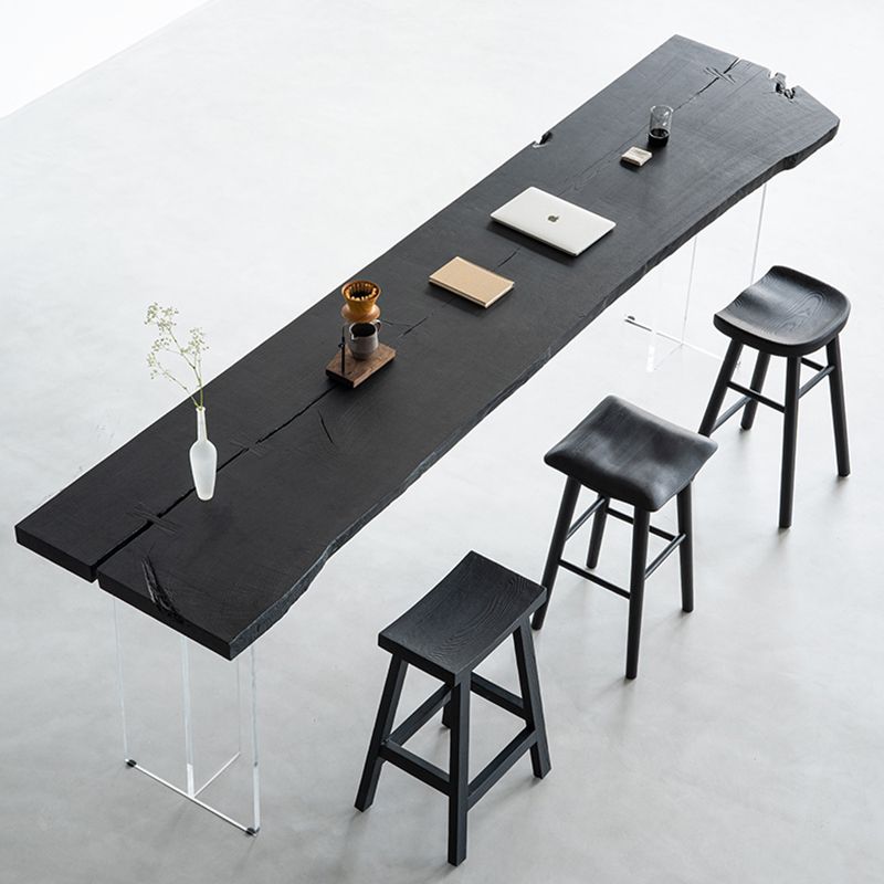 Solid Wood Dining Stools Black Armless Bar Stools with Footrest