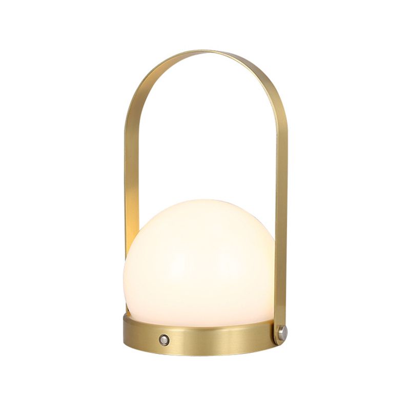 Globe White Glass Table Light Minimalist 1-Light Nightstand Lamp with Handle