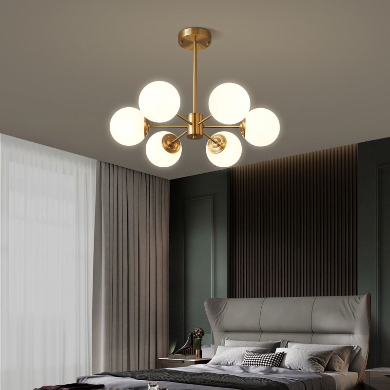 Modern Brass Chandelier Globe Multi Light Chandelier Pendant with Glass for Living Room