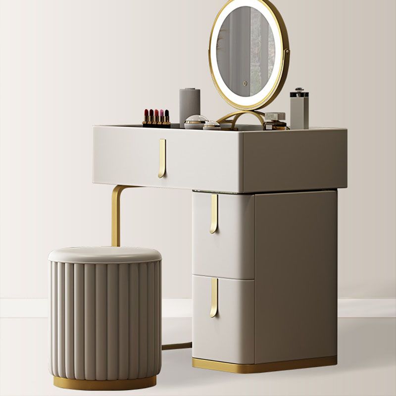 Glam Glass Top Vanity Dressing Table Set 3-Drawer Make-up Vanity