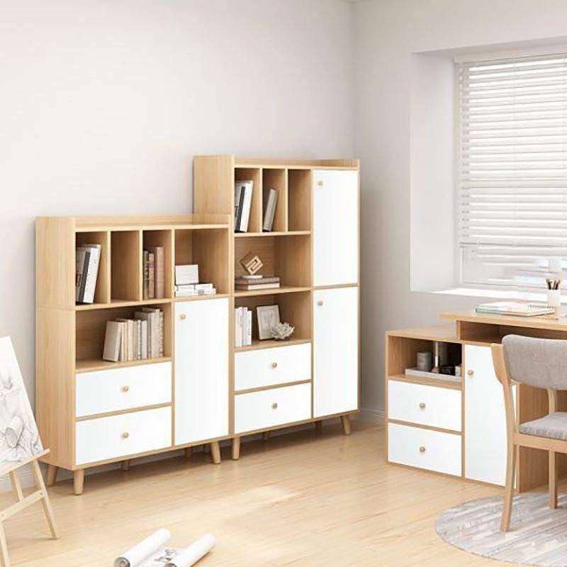 Modern Matte Finish Bookshelf Wooden Standard Bookcase with Drawer Storage