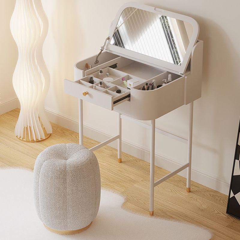 2 Drawers Solid Wood Make-up Vanity in White Glam Style with Mirror