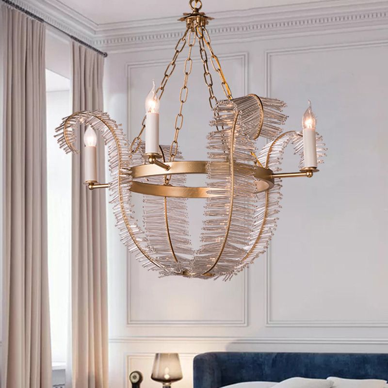 Crystal Candle-Style Hanging Chandelier Simple 4 Lights Brass Pedant Lighting for Bedroom