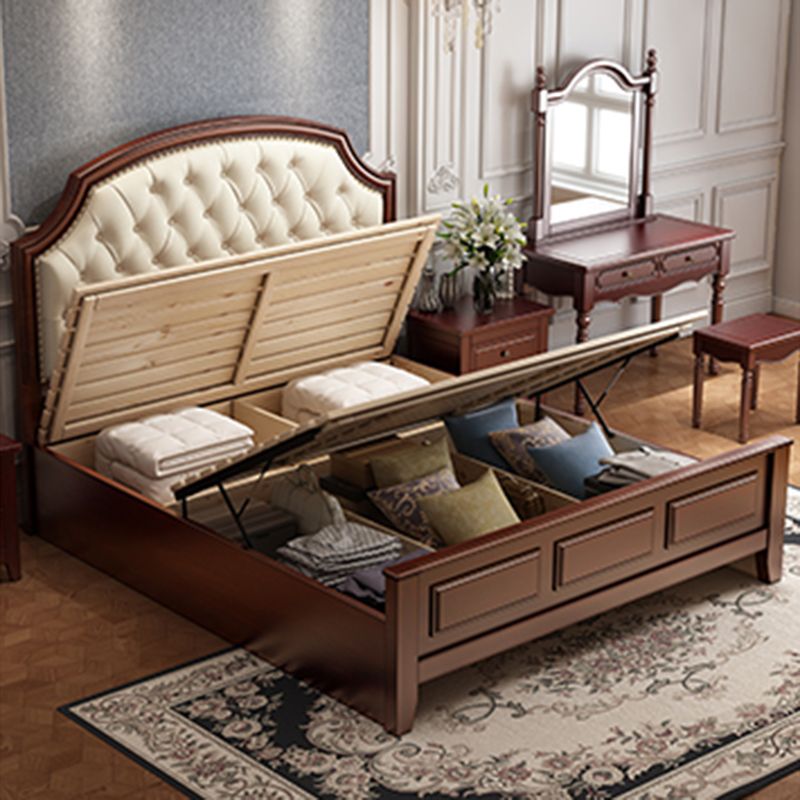 Mid-Century Modern Standard Bed Upholstered Headboard Espresso Panel Bed