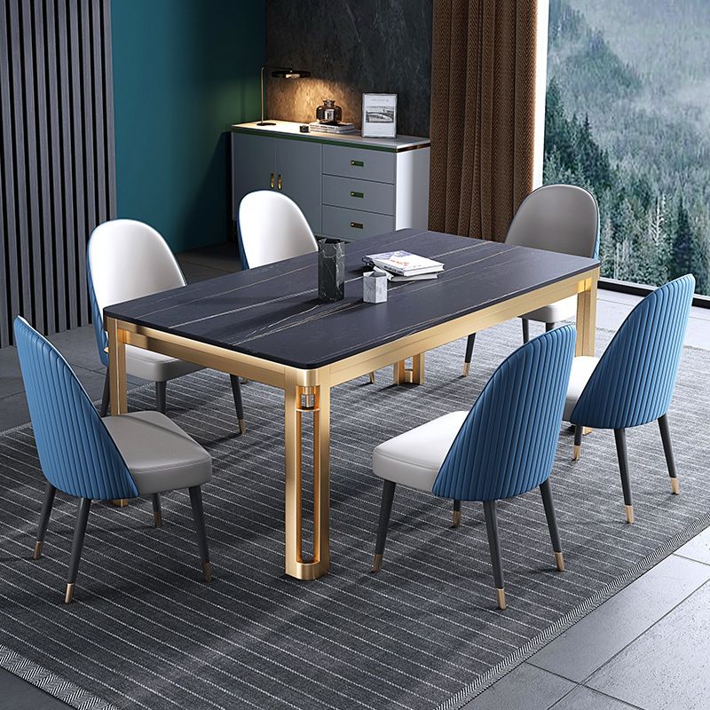 Glam Sintered Stone Home Table Gold Rectangle Dining Table with 4 Legs