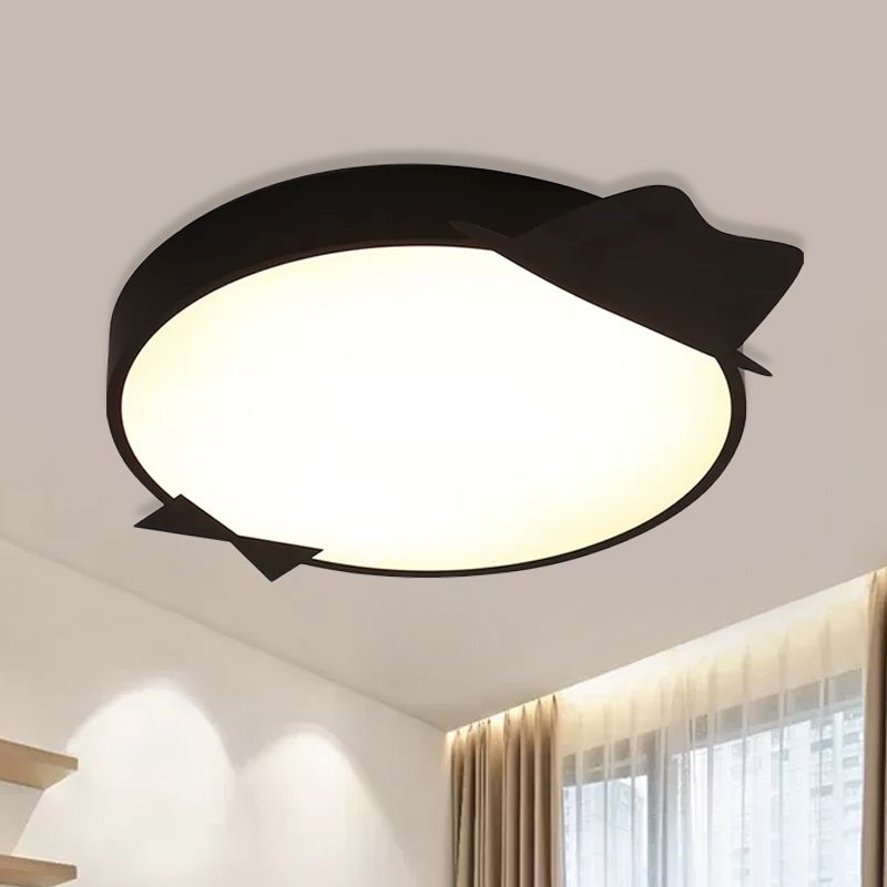 Black Round Flush Mount Lighting Kids LED Acrylic Ceiling Mounted Light in Warm/White Light