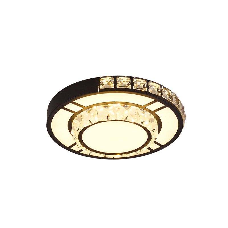 Luminaire encastré carré/rond noir Style minimal cristal à facettes LED support de plafond pour chambre à coucher