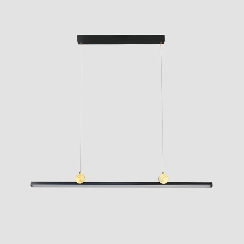 Black Aluminum Island Light Modern Linear Restaurant Hanging Lamp with Acrylic Shade