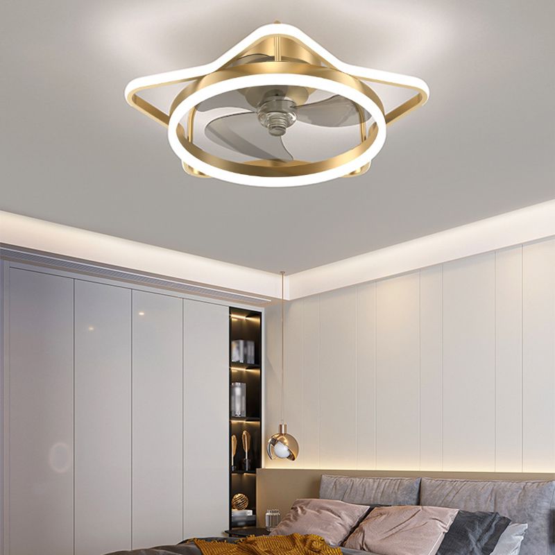 3-Blade Children Ceiling Fan Metallic Black/Golden Fan with Light for Dining Room