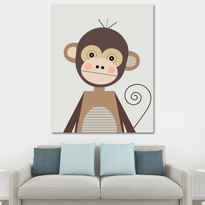 Impression sur toile d'animal de dessin animé, décoration murale texturée moderniste de couleur foncée pour chambre d'enfant