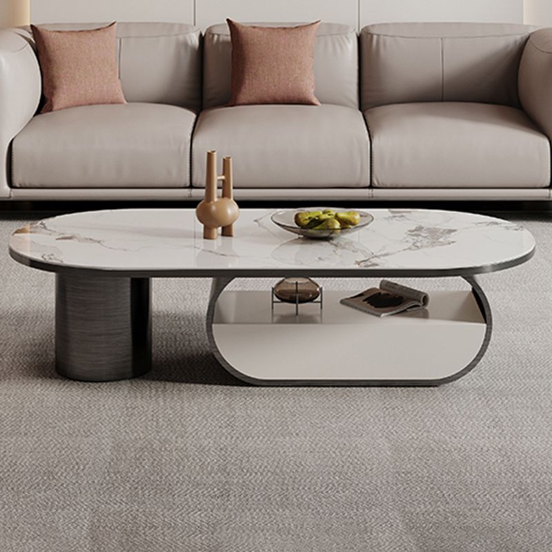 Elliptical Slate Top Coffee Table 1 -shelf Glam Cocktail Table with 1 - Drawer