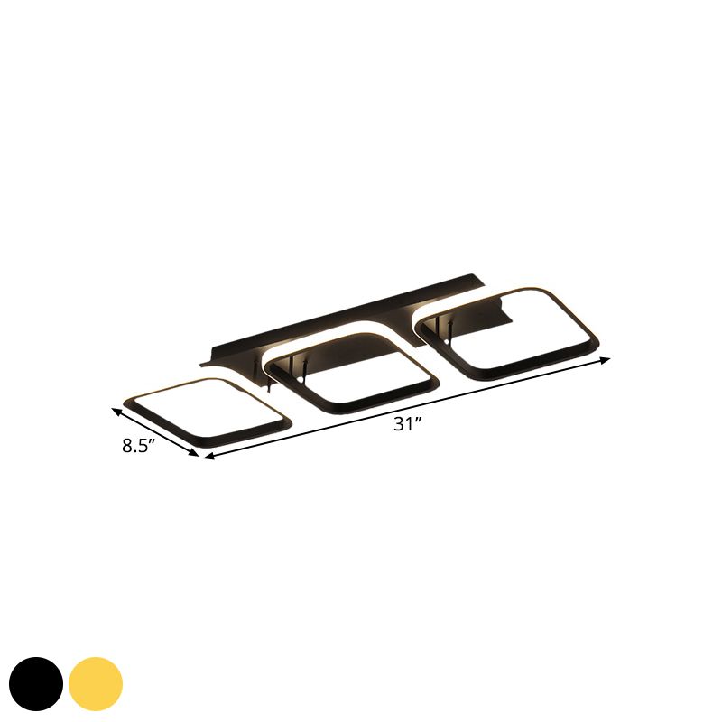21.5"/31"/41" L Square Semi Flush Lamp Contemporary Acrylic Black/Gold LED Ceiling Mount Fixture in Warm/White Light
