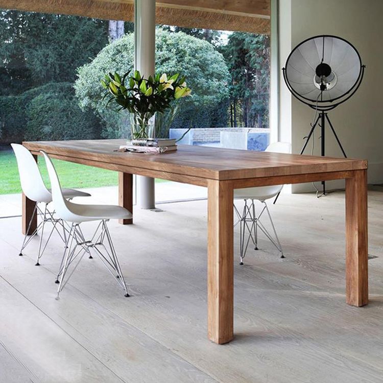 Modern Solid Wood Khaki Dining Table Rectangle Kitchen Dining Table with 4 Legs Base