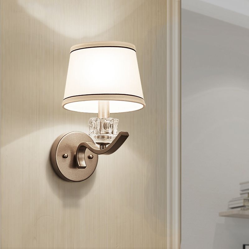Contemporary Nickle Finish Wall Sconce Light Fabric Conic 1 Head Sconce Light with Metal Arm for Hallway
