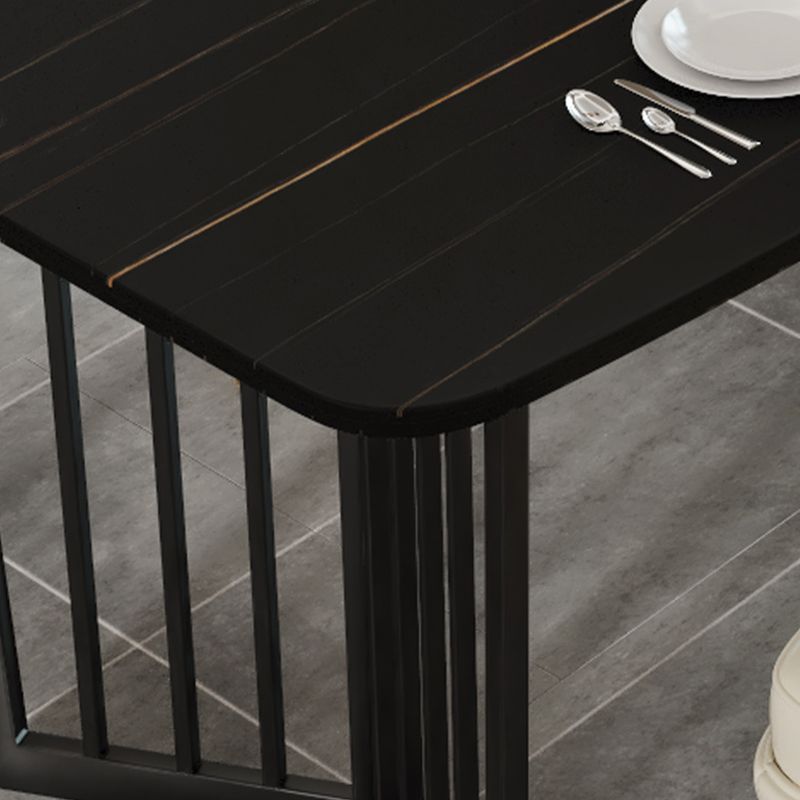 Black Metal Double Pedestal Dining Table Industrial Rectangle Fixed Table