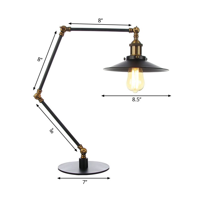 Metal Flared Shade Table Lamp Farmhouse Style 1 Light Adjustable Black/Brass Finish Table Lighting for Bedroom