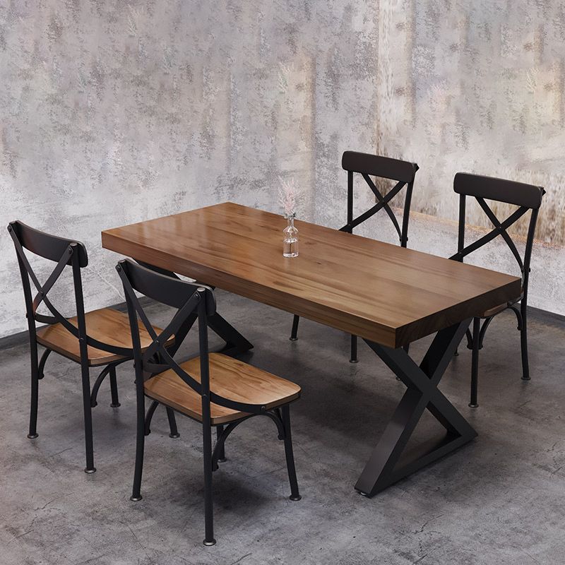 Solid Wood Dining Table Industrial Style Dining Table with Black Frame