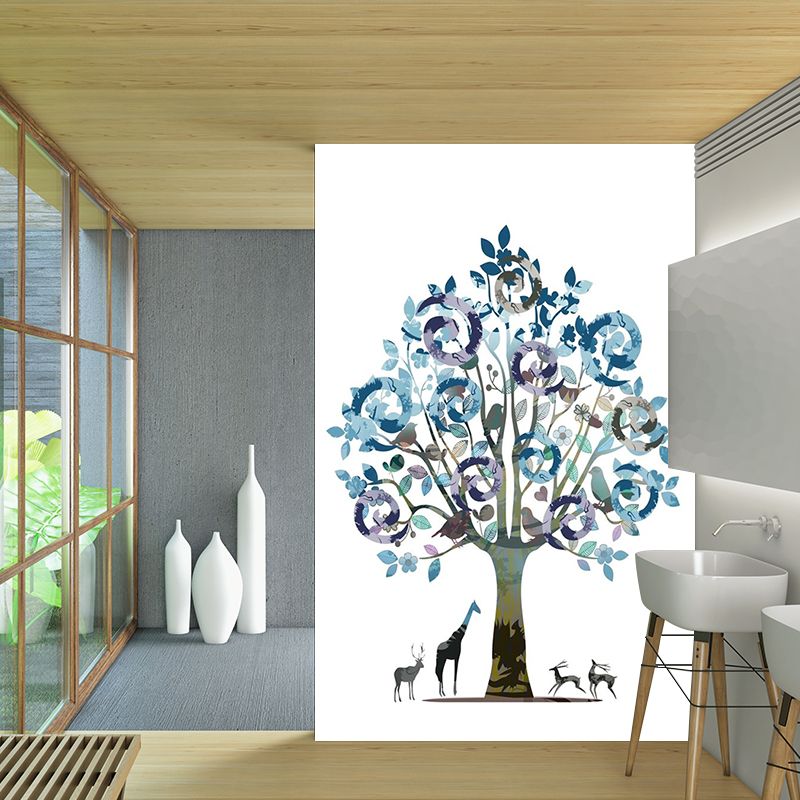 Tree Watercolor Plant Wallpaper Mural Contemporary Smooth Wall Art in Blue-Purple