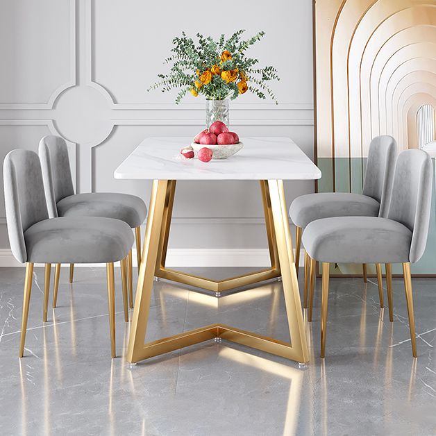 Glam Iron Dinette Set 1/2/5 Pieces Rectangle White Sintered Stone Top Dining Table Set