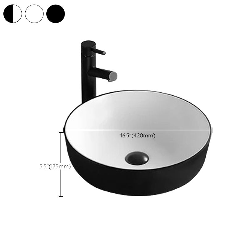 Modern Bathroom Sink Porcelain Rectangular with Pop-Up Drain and Faucet Wash Stand