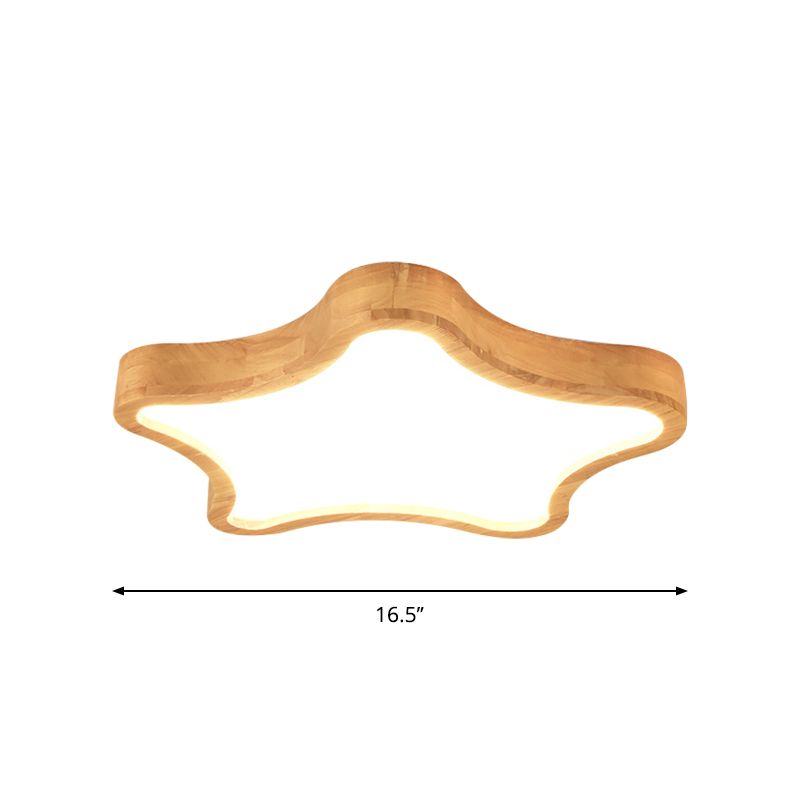 Minimalist Cloud/Star Ceiling Lighting Wooden Childrens Bedroom LED Flush Mount Lamp in Beige, 21"/25"/29.5" Width