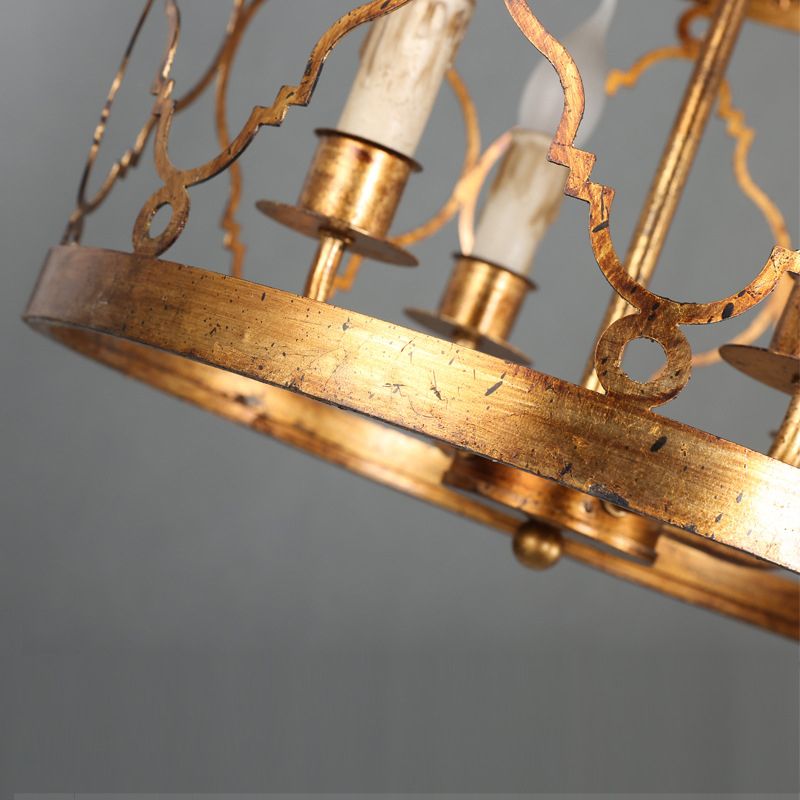 Metal Drum Shade Chandelier Lamp Retro 4-Head Bedroom Pendant Ceiling Light in Gold