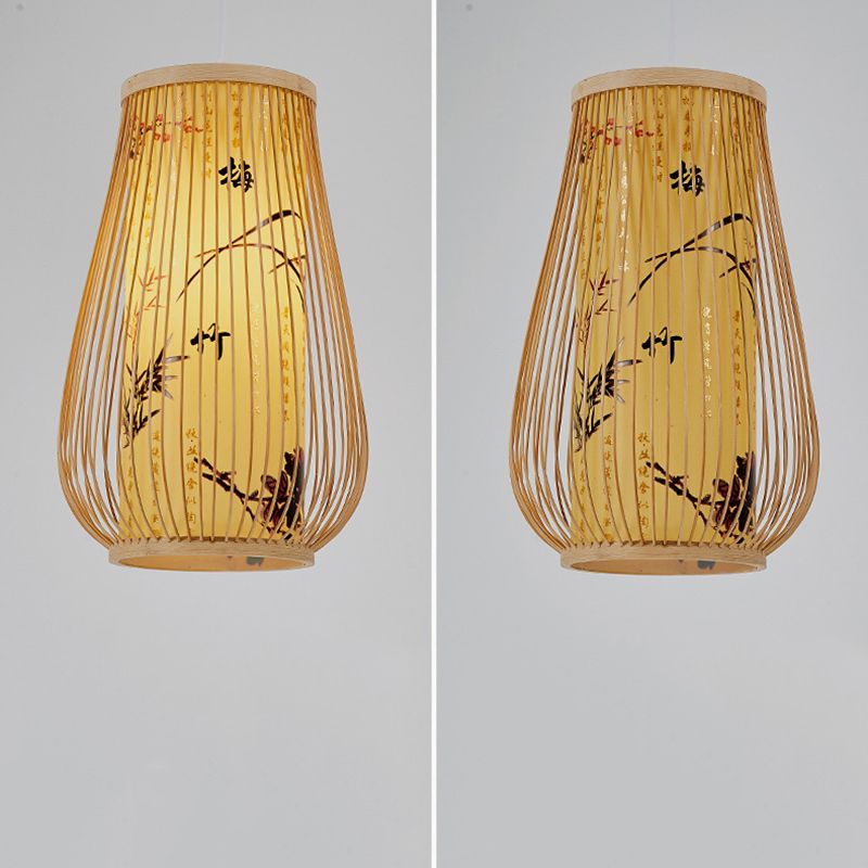 Bamboo Asia Hanging Ceiling Light Vase 1-Light Pendant Light for Tea Room