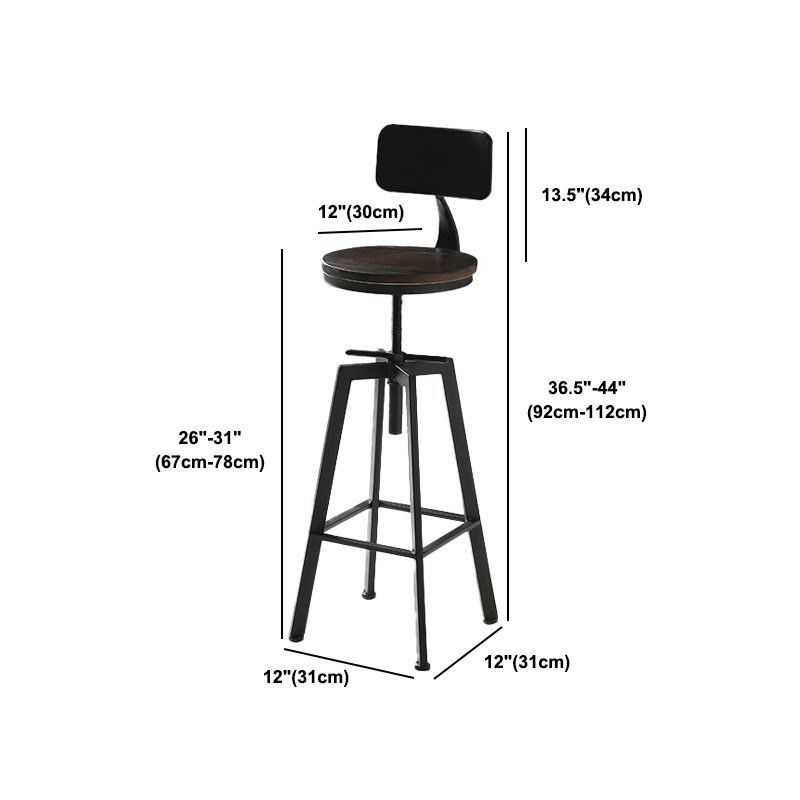 Industrial Adjustable Height Bar Stool Iron Round Armless Bar Stool