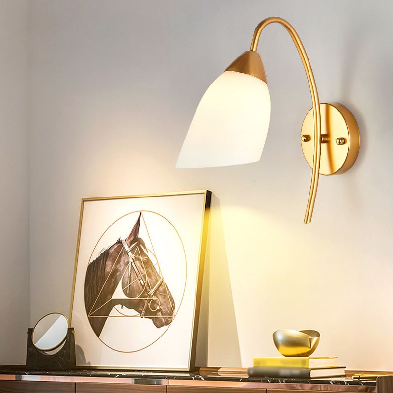 Gold Geometric Wall Lamp in Modern Creative Style Wrought Iron Wall Sconce with White Glass Shade