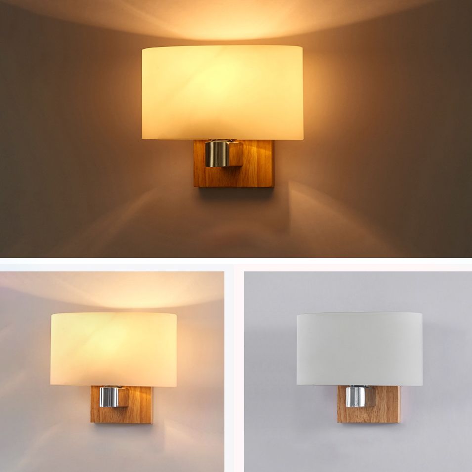 Modern Simple Glass Wall Sconce Wooden 1-Light Wall Light for Bedroom and Aisle