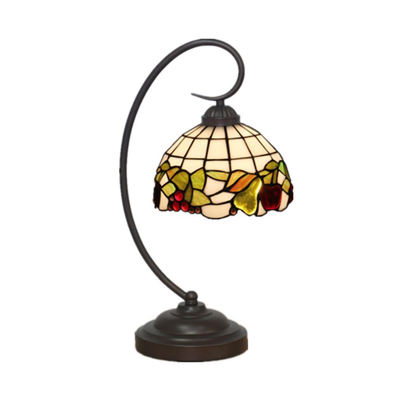 Cut Glass Dark Coffee Night Lighting Bowl 1 Light Mediterranean Desk Lamp with Fruit Pattern