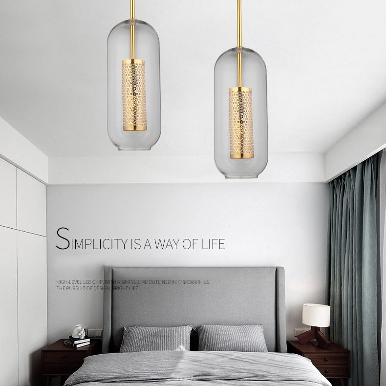 1 léger pendentif cylindrique lumière moderne minimaliste en verre transparent à manger lampe suspendue