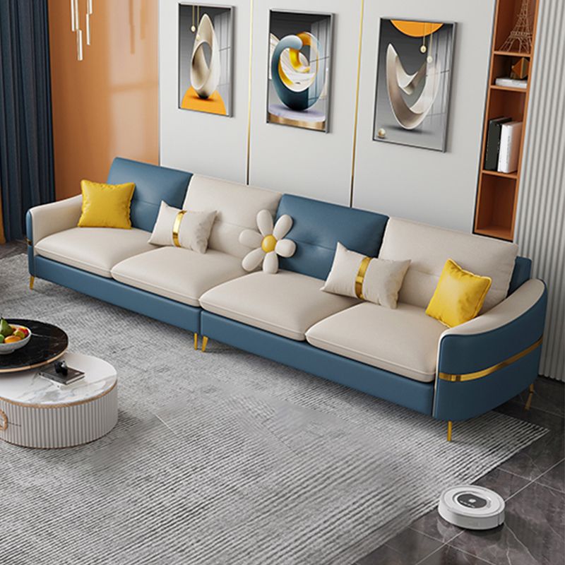 Faux Leather Square Arm Sofa with Pillows, 3/4 seat Sofa for Living Room