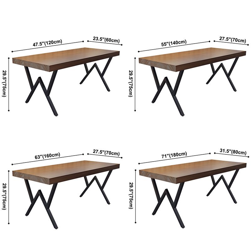 Industriële rechthoek eetkamer tafel dennen vaste houten tafel met zwart dubbel voetstuk